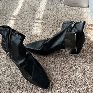 Black leather booted heels / booties